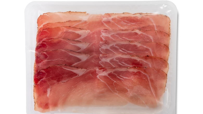 Slices of speck in plastic packaging