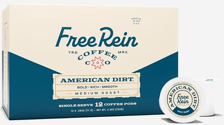 box of Free Rein Coffee Company American Dirt alongside a pod
