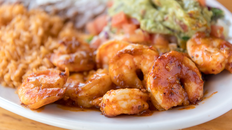 Mexican spicy shrimp on plate