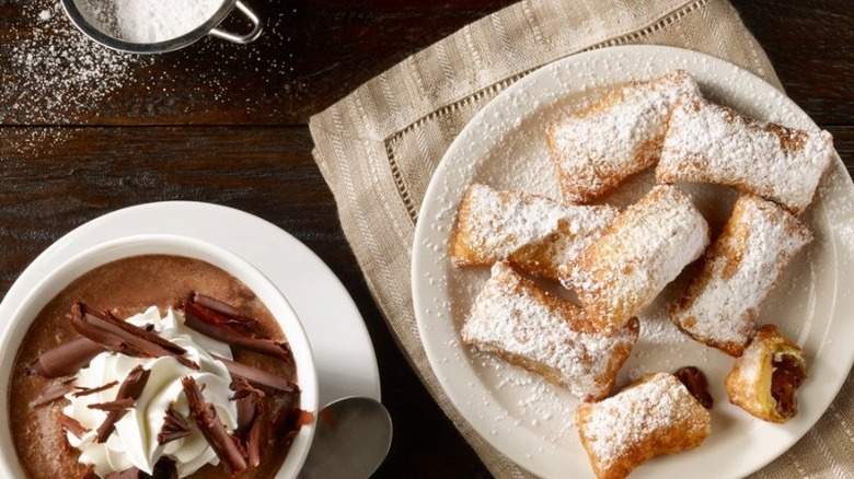 Nutella-filled beignets, hot chocolate