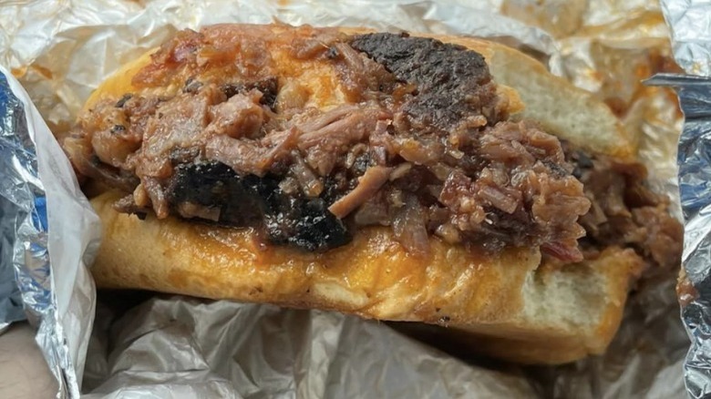 Buc-ees brisket sandwich in foil