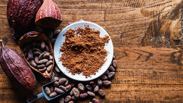 Aerial shot of cocoa powder in a bowl