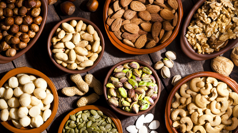 Mixed nuts in bowls