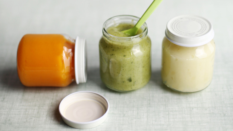 Close-up of baby food jars