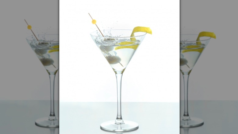 martini with olive and lemon