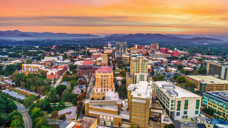 Asheville skyline at sunset