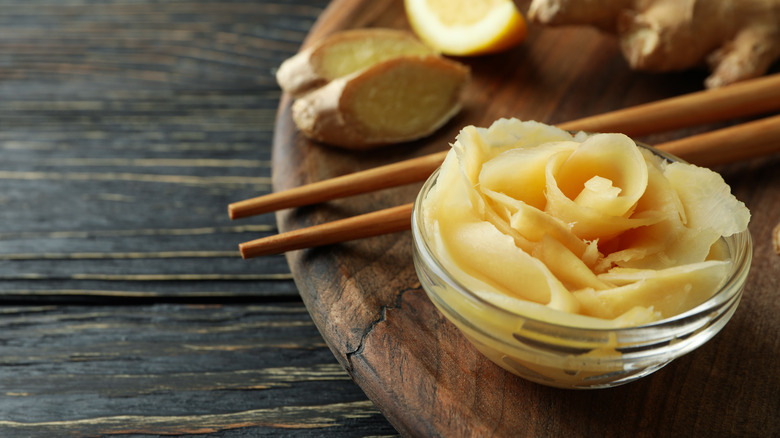 Pickled ginger on table