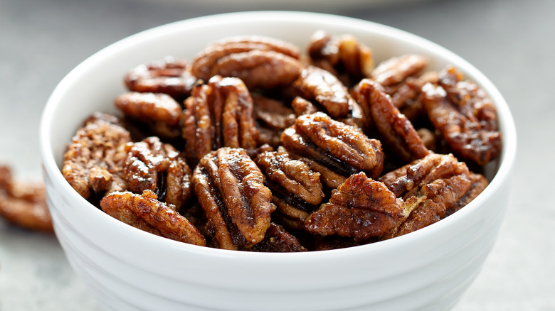 candied pecans in bowl