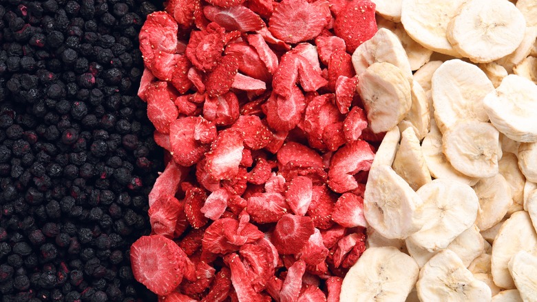 freeze-dried blueberries, strawberries, and bananas