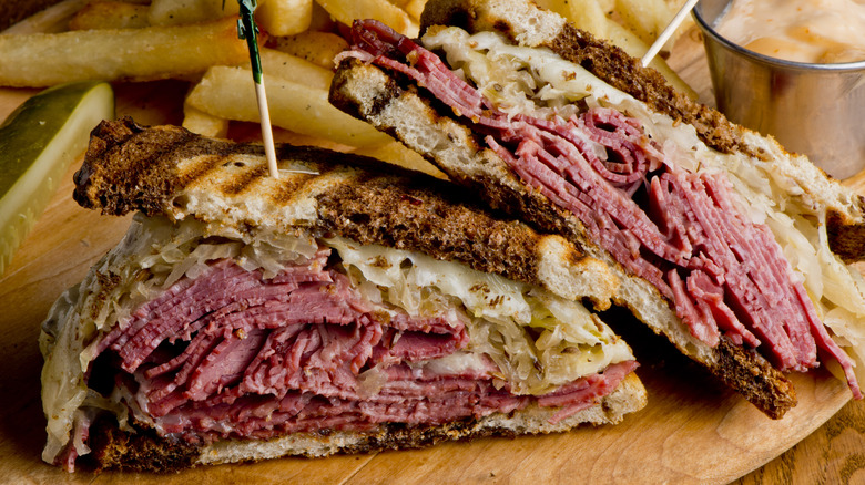 Reuben sandwich on rye bread