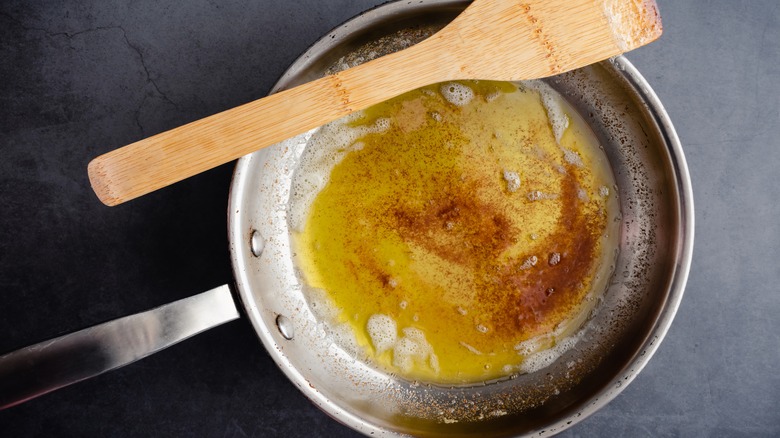 Brown butter in skillet