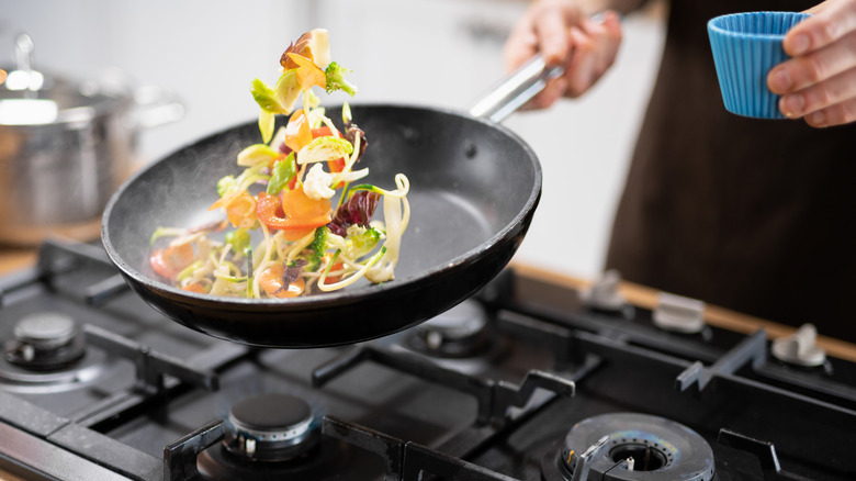 Vegetables cooking in a pan