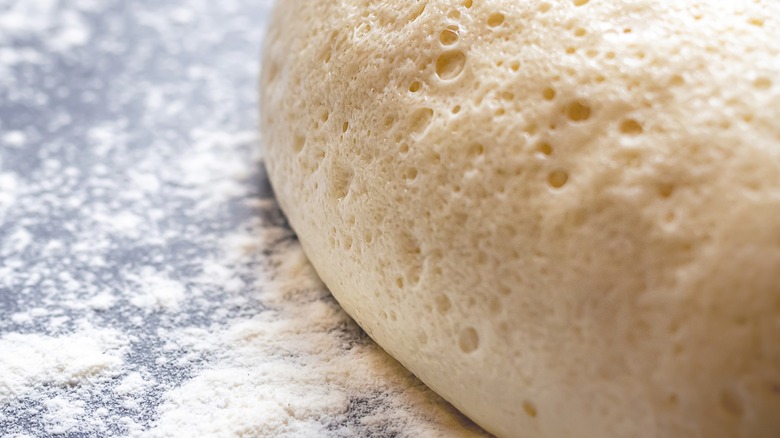 Risen pizza dough