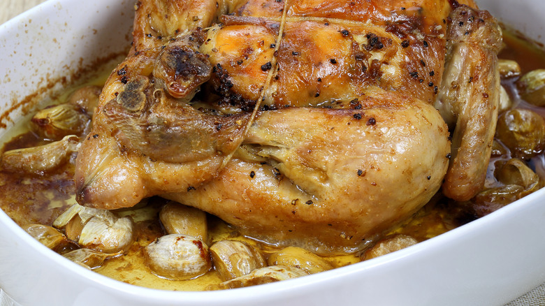 Roast chicken in pan