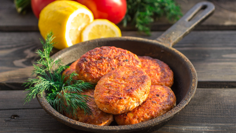 salmon cakes in cast iron skillet