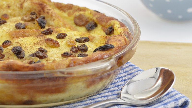 Bread pudding with spoon