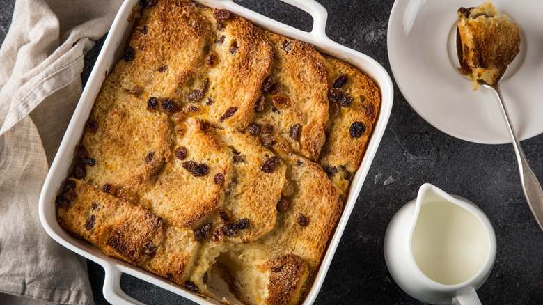 Baking dish with golden bread