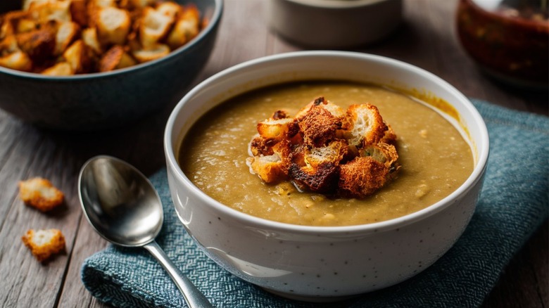 lentil soup with croutons 