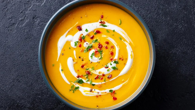 squash soup with yogurt swirl 