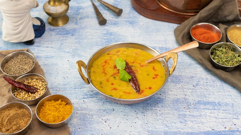 lentils and tadka spices 