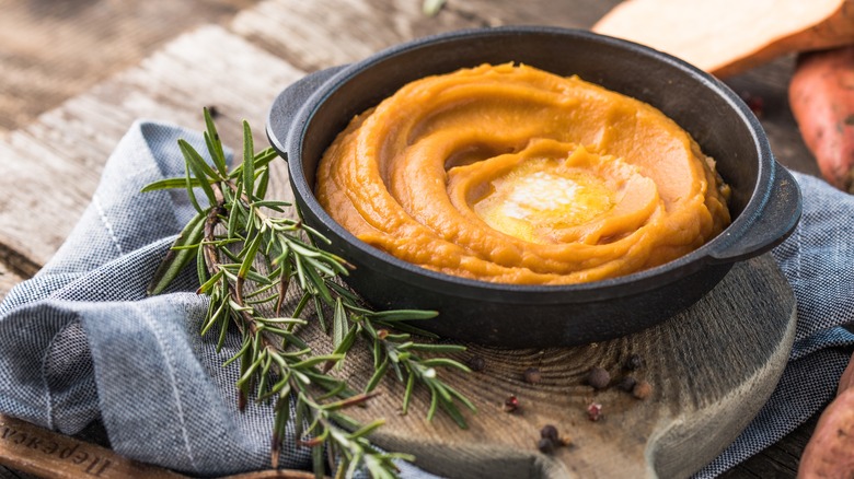 mashed sweet potatoes with butter and rosemary