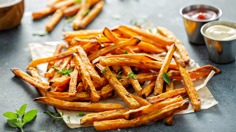 homemade sweet potato fries with dips