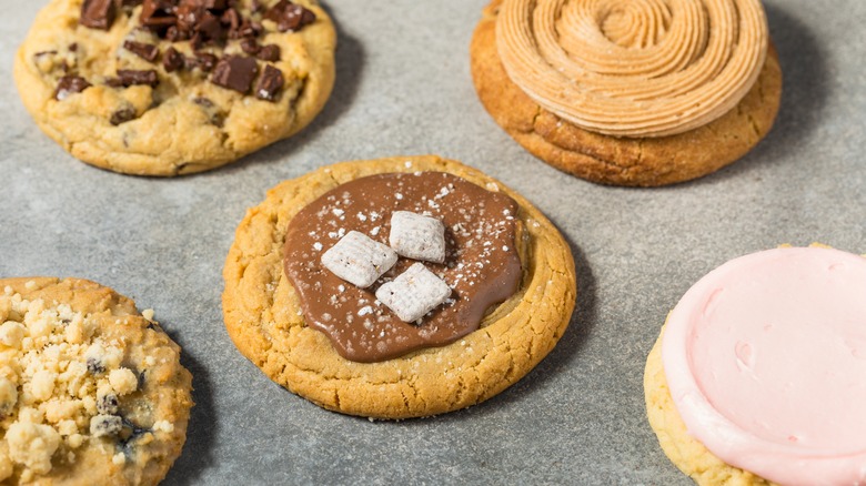 garnished crumbl cookies on table