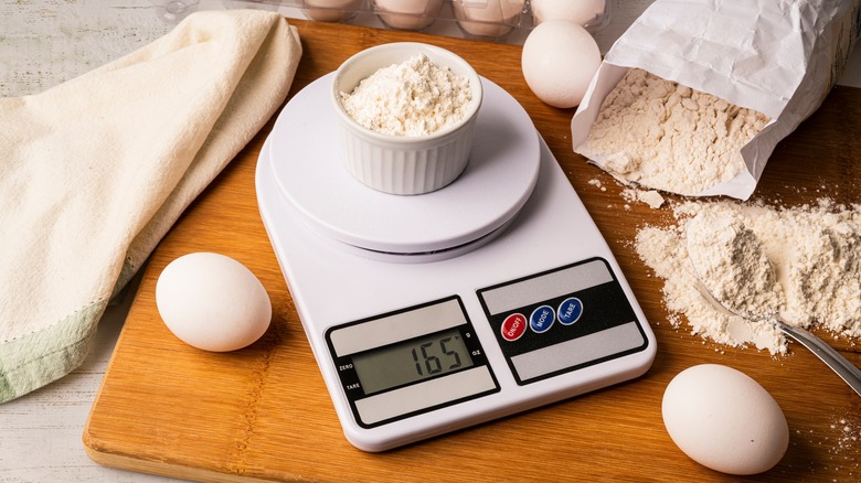 weighing cookie ingredients on scale