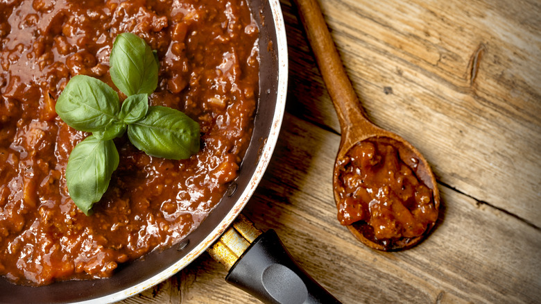 Bolognese sauce in pot