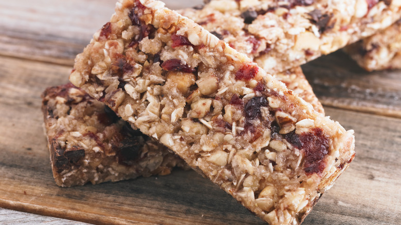 Granola bars on table