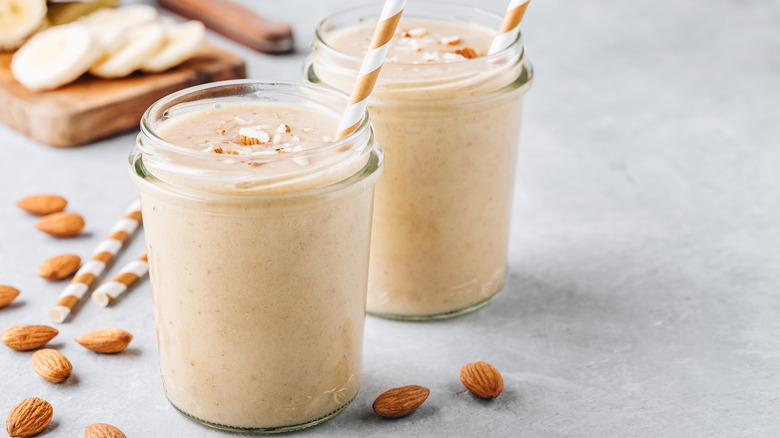 two smoothies with almonds