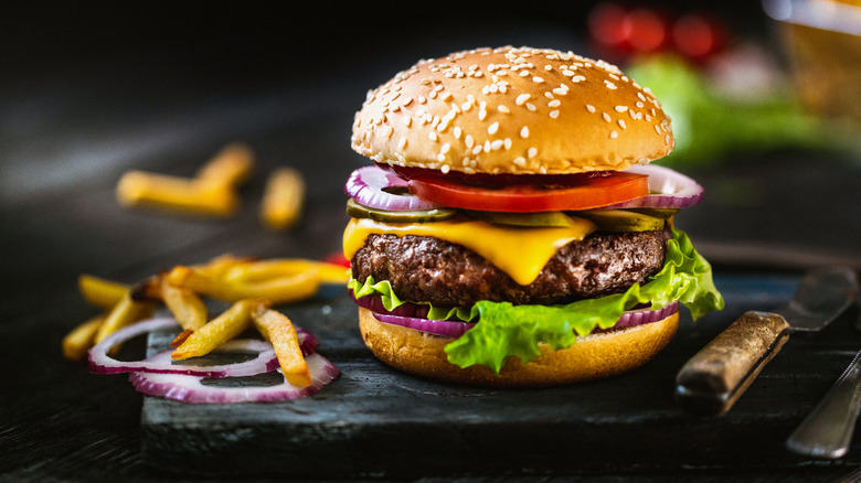 Hamburger on plate