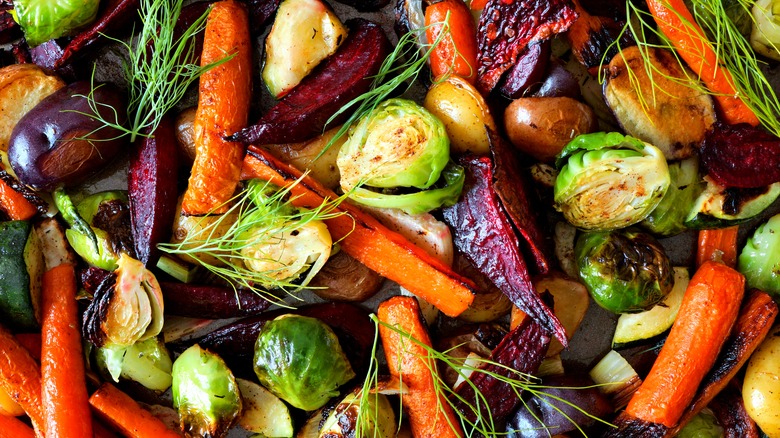 Roasted vegetables on tray