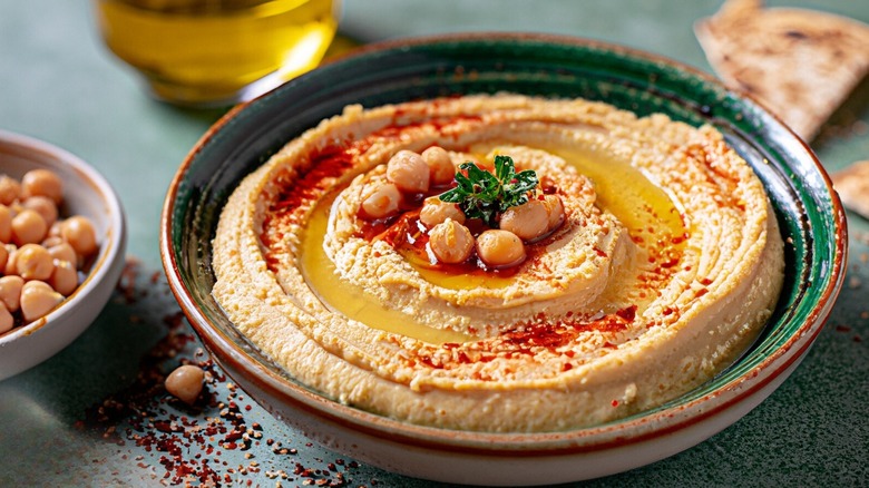 hummus with olive oil drizzle