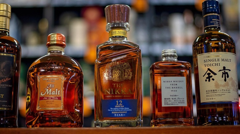 lineup of japanese whisky bottles