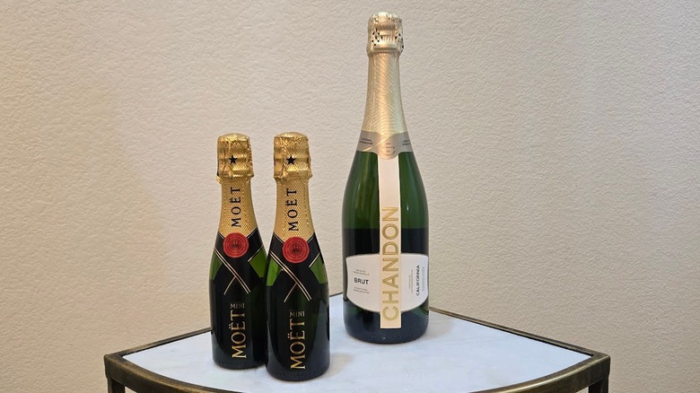 Splits of Moët Champagne and bottle of Chandon sparkling wine