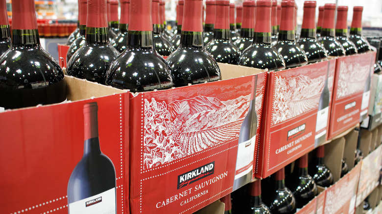 Kirkland Signature Cabernet Sauvignon bottles in boxes