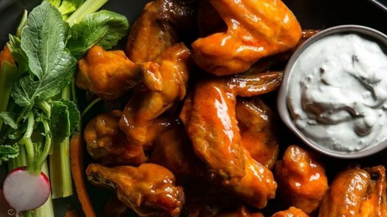 Baked Buffalo Wings with Blue Cheese Dip