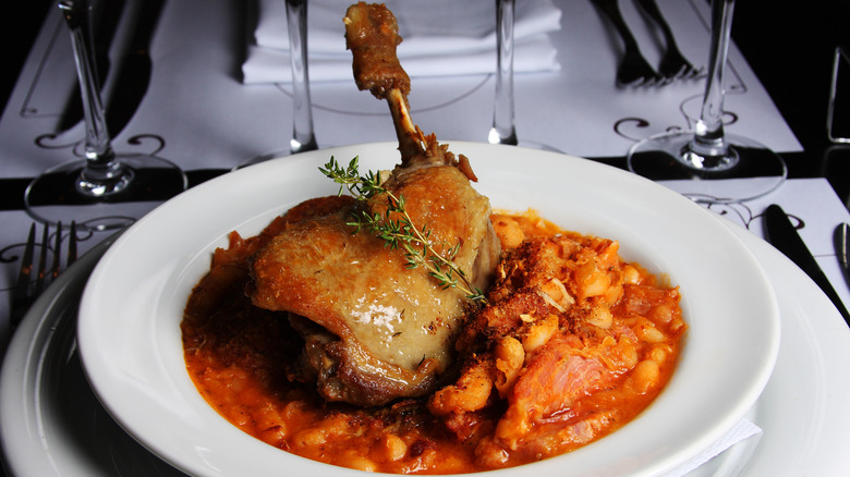 Cassoulet plated on white dish
