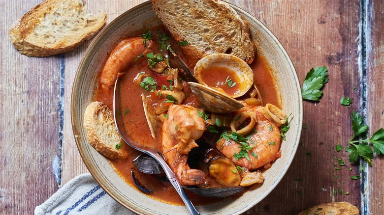 Bowl of spicy cioppino soup