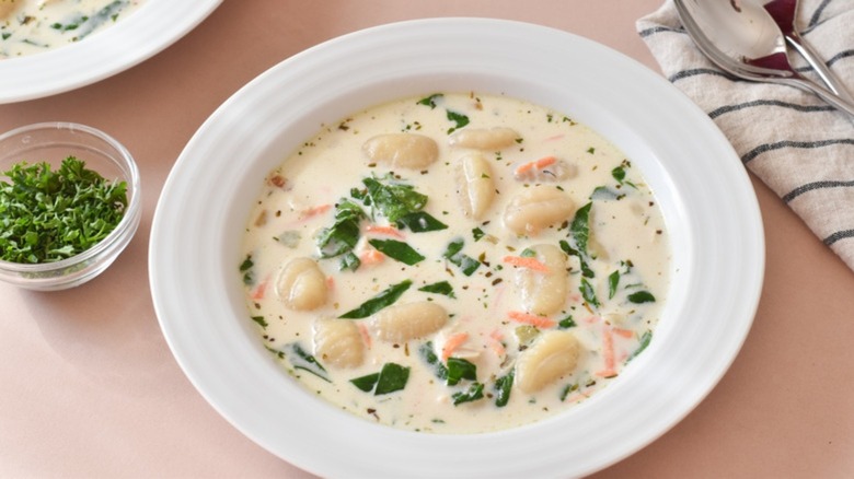 Bowl of copycat Olive Garden gnocchi soup