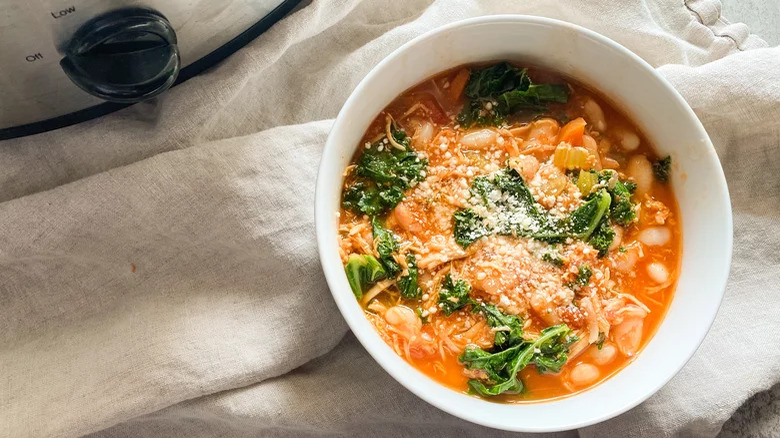 Bowl of chicken ribollita soup