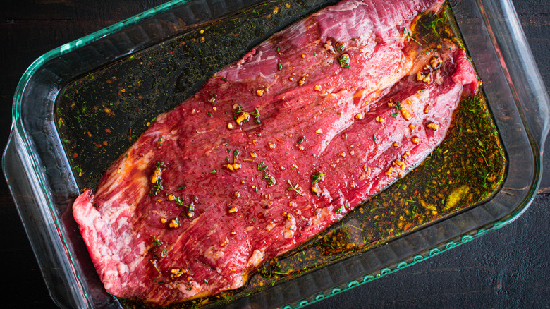 Flank steak (similar to merlot) marinating