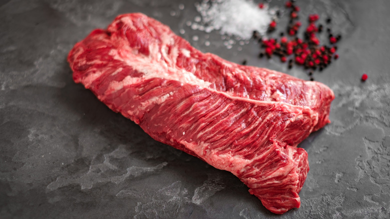 Hanger steak with salt and pepper