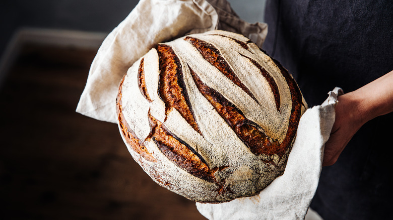 Person holding loaf of bread