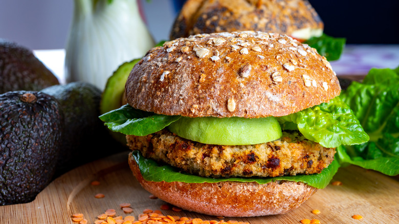 Veggie burger with lentils and avocado