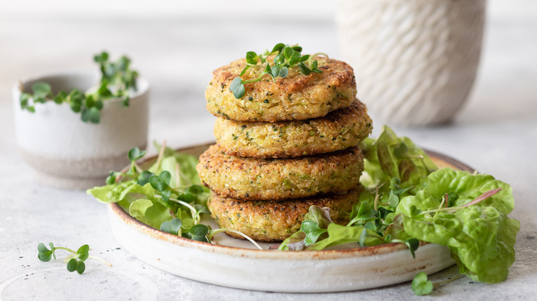 Chickpea burger patties on ceramic plate