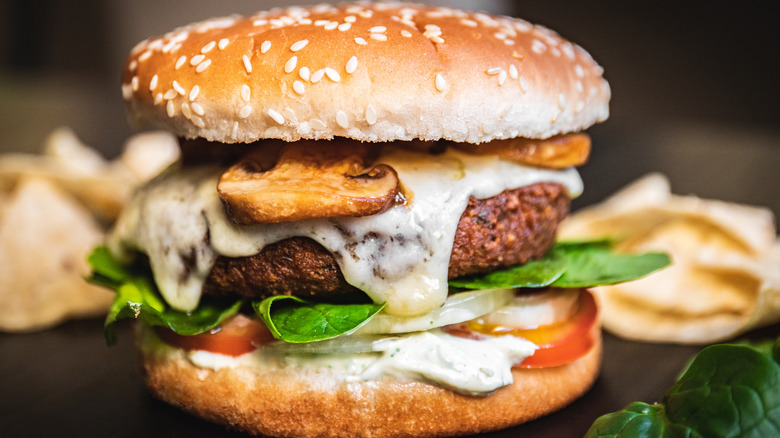 Veggie burger with mushrooms 