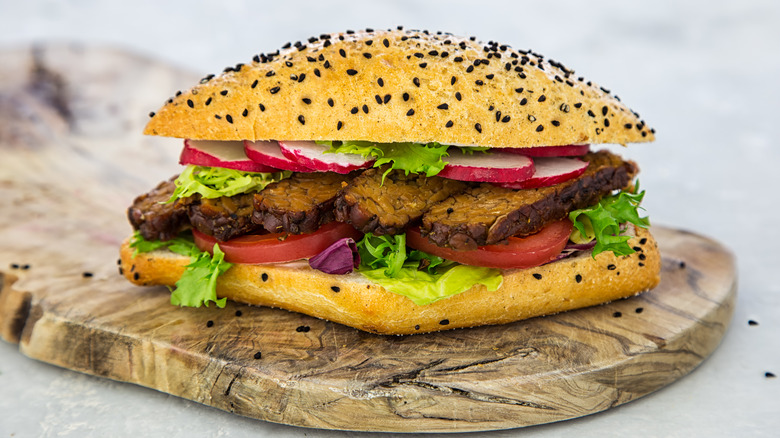 Tempeh veggie burger on board