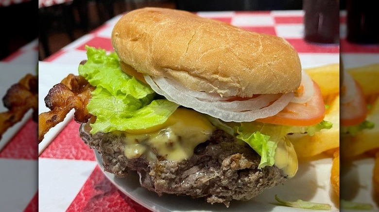 Close-up of burger at Paul's